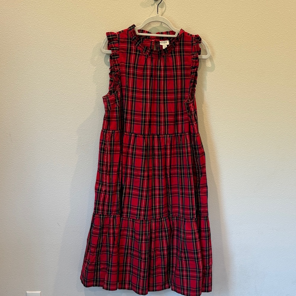 J. Crew Red Plaid Midi Dress